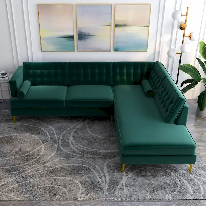 Velvet Modern Tufted Living Room Corner Sectional Sofa