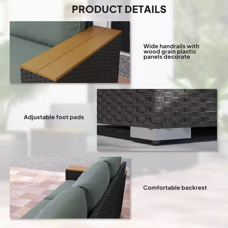 3-Seat Outdoor Patio Sofa with Cushions, PE Rattan Wicker Sofa with Wide Armrests, Outdoor Wicker Couch