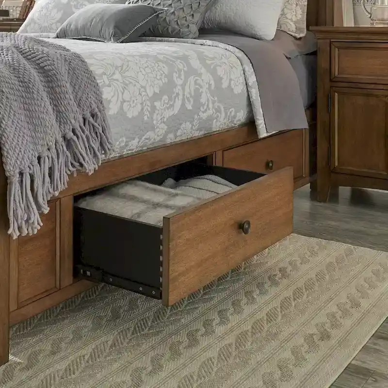 King Size Wood Panel Platform Storage Bed