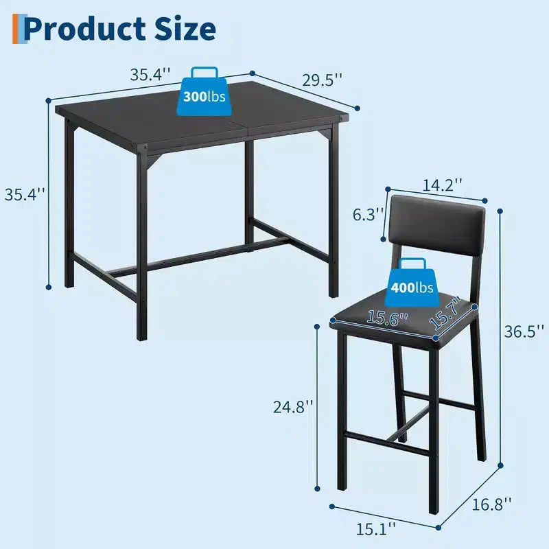 Dining Table Set, Counter Height Table with 4 Upholstered Bar Stools