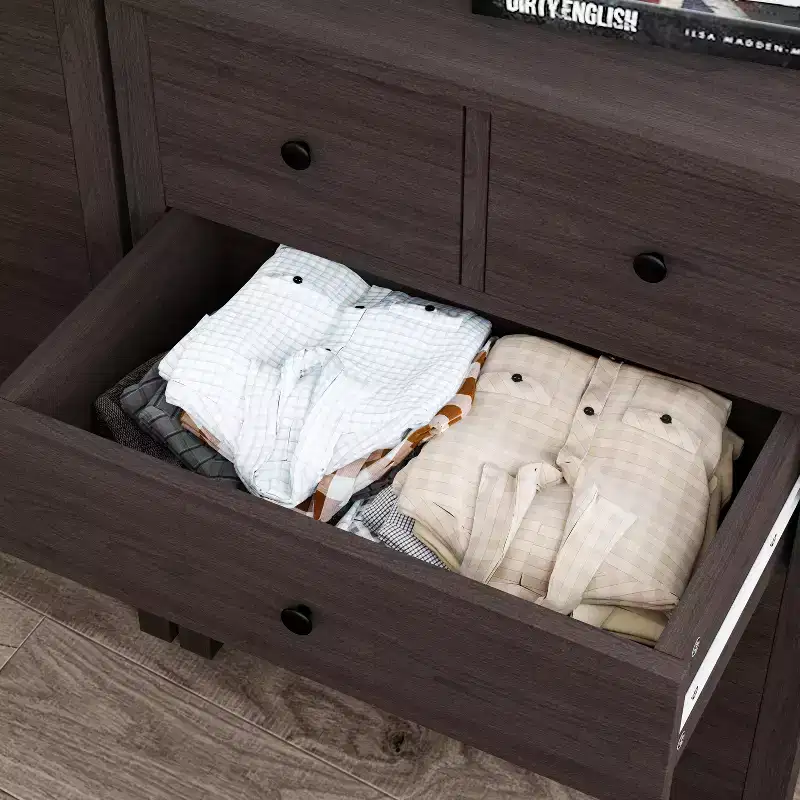5-Drawer Fluted Dresser with Gold Metal Handles and Legs