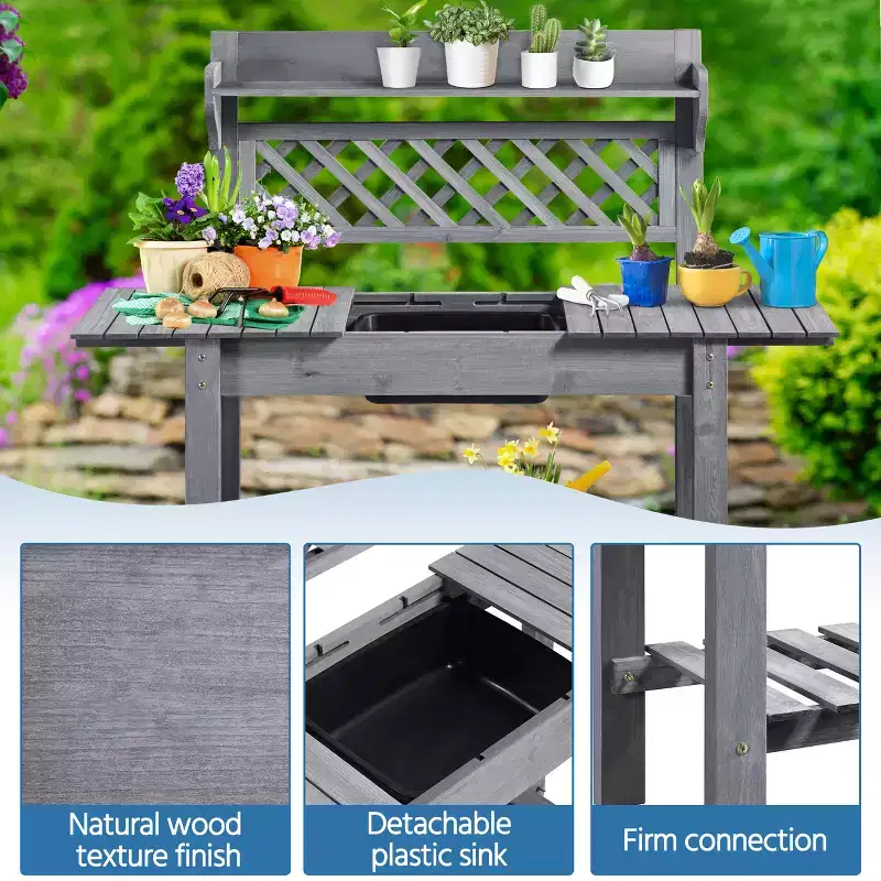 Yaheetech Outdoor Garden Potting Bench Wooden Work Station