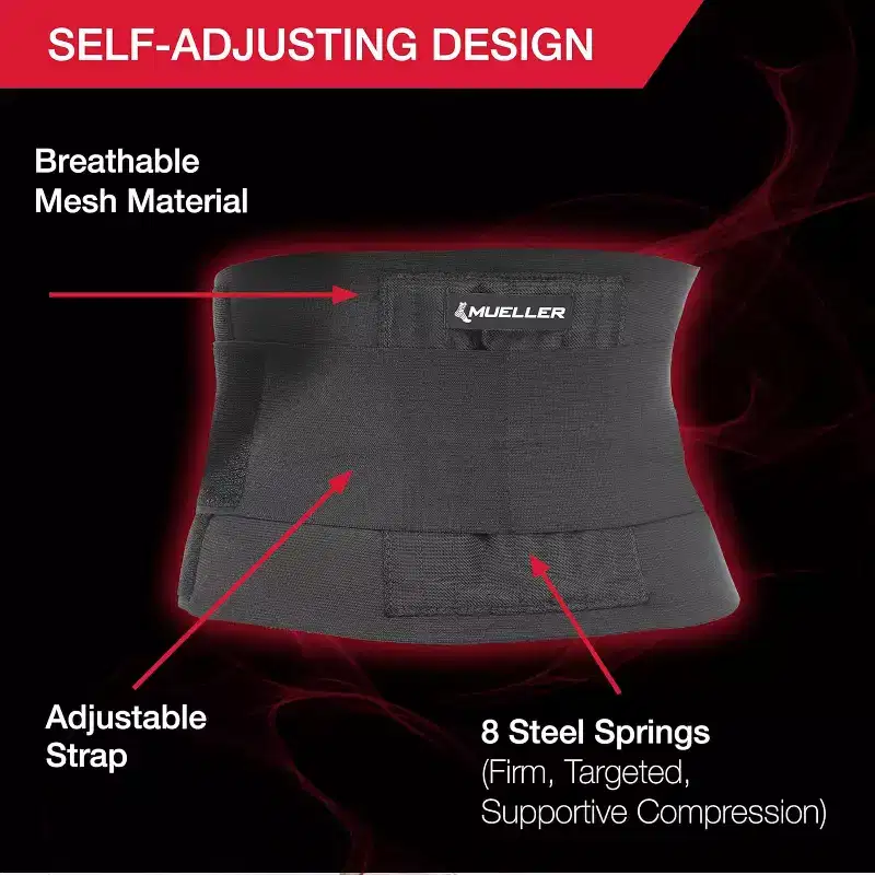 Mueller Adjustable Back Brace, One Size Fits Most, Black