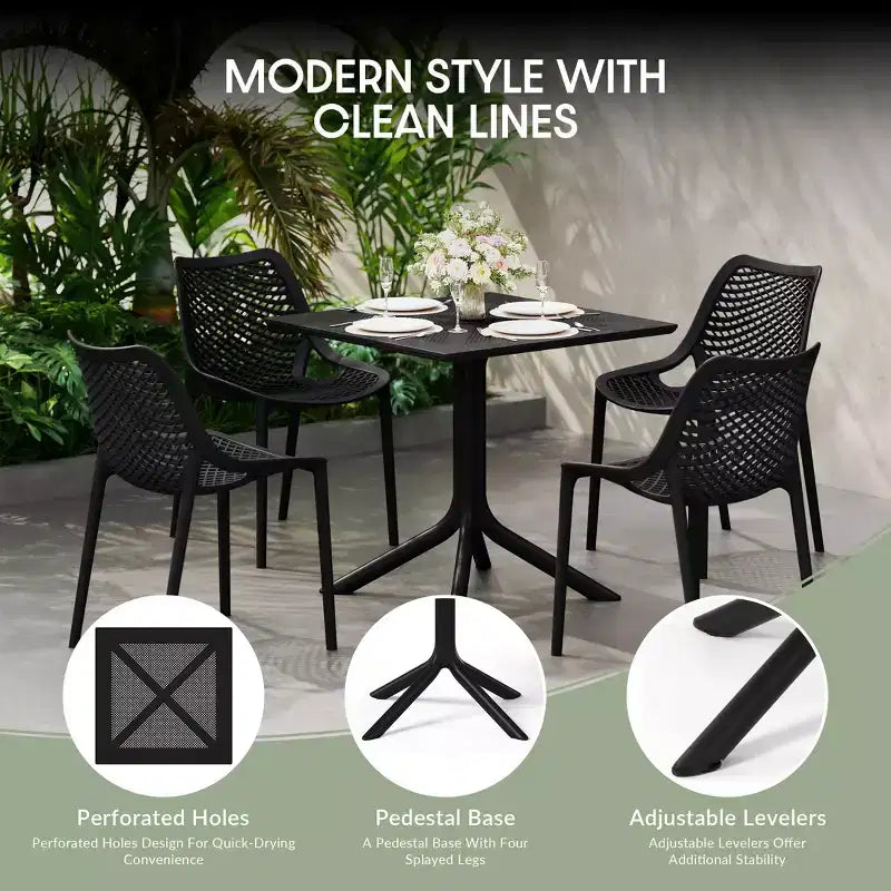WestinTrends Playa 5-Piece Modern Square Patio Dining Table Set with Stackable Patio Dining Chairs