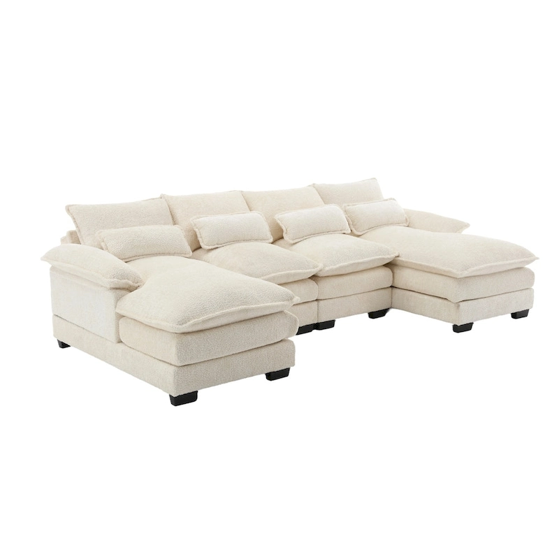 Sectional Sofa Cloud Couch for Living Room, Modern Chenille/Boucle U Shaped Couch, Comfy Modular Sofa Sleeper with Double Chaise