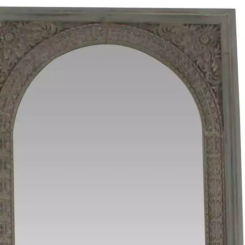 Natural wood brown console mirror: Bohemian style, rectangular, no assembly required.