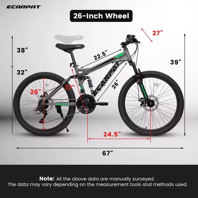 Okak 26IN Mountain Bike with Disc Brakes, 21-Speed Adult Bike with Durable Frame and Rear Dual Absorption, Bicycle for City Road Cycling