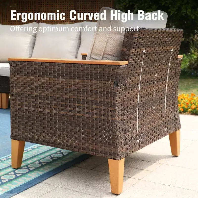 Captiva Designs 7pc Outdoor Wicker Rattan Patio Half-Moon Curved Sectional Sofa Set with Cushioned Ottoman