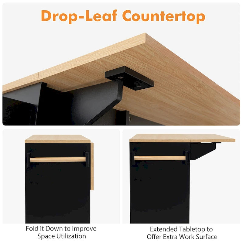Kitchen Island Cart – White / Brown / Black, Drop-Leaf, Power Outlet, Wine Rack, Microwave Shelf, Casters