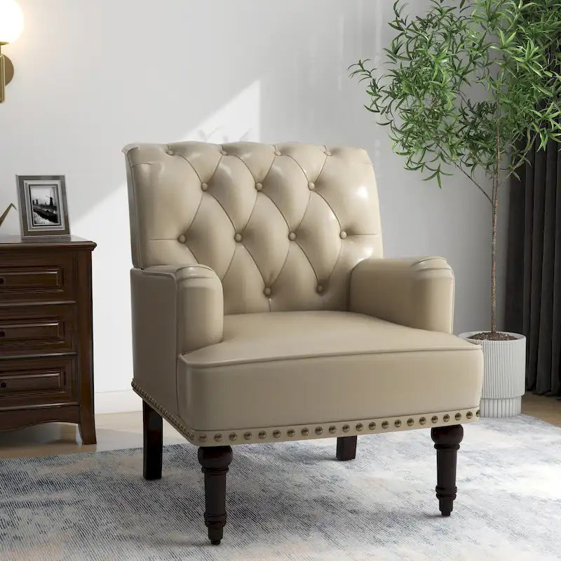 Tufted Vegan Leather Accent Chairs Armchairs with Nailhead Trim