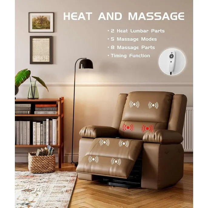 Faux Leather Power Lift Recliner, Heat & Massage, 1-Person �� Cognac / Coffee / Tan / Grey / Beige