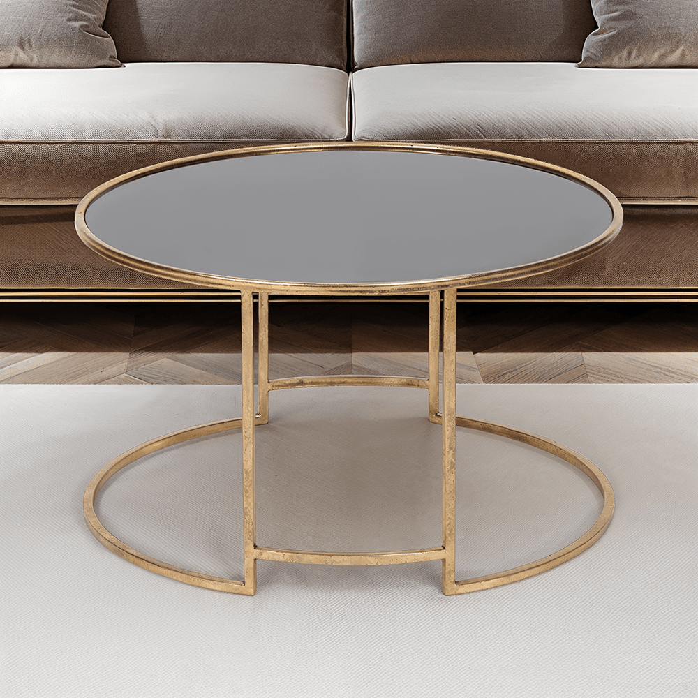 Antique Gold & Black Glass Coffee Table
