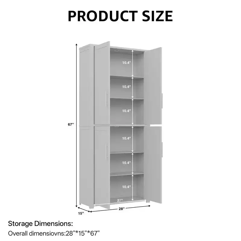 PexFix Kitchen Pantry Cabinet Freestanding Food Storage Cabinet with 4 Doors & Adjustable Shelves Floor Utility Storage Organizer