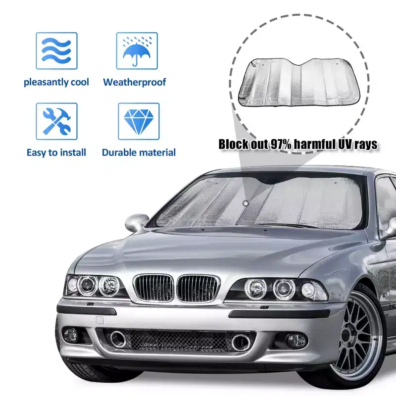 Unique Bargains Brim Aluminium Foil Exterior Car Front Window Sunshade Visor 50 x 24 Black 1 Pc