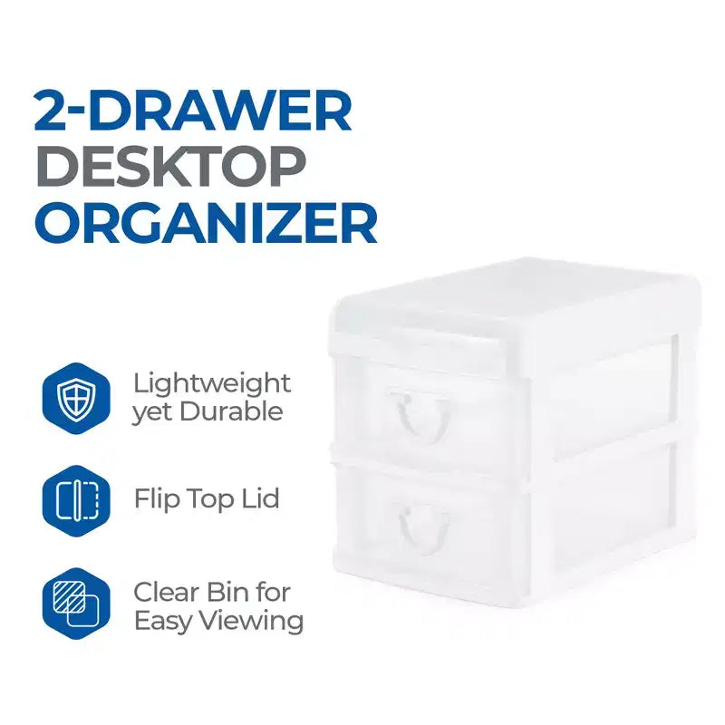 Gracious Living Clear Mini 2 Drawer Desk and Office Organizer with Flip Top Storage for Cosmetics, Arts, Crafts, and Stationery Items