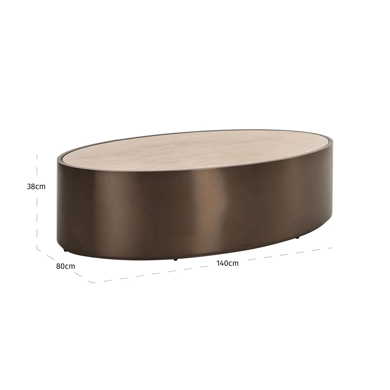 Bronze Oval Coffee Table with Beige Faux Marble Top