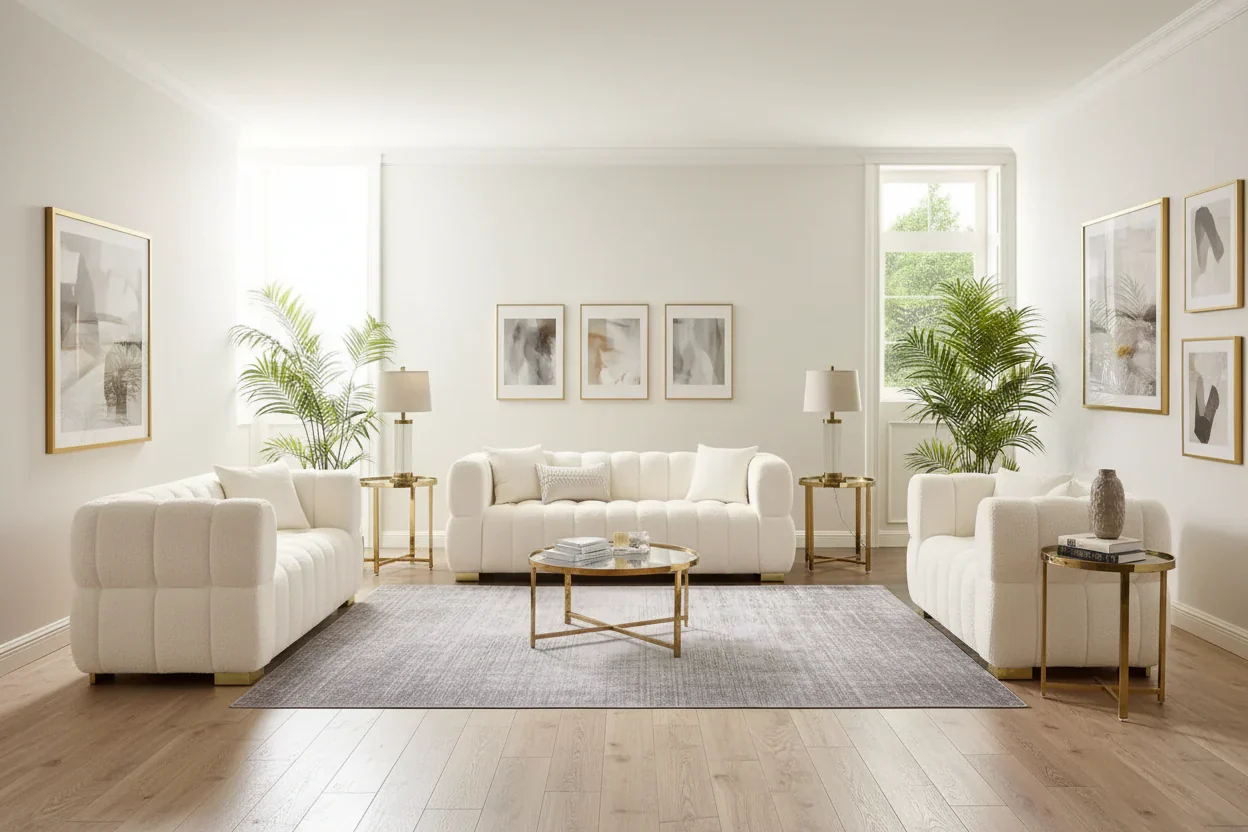 85 Modern Waffle Fabric Couch, Leisure Comfortable Sofa
