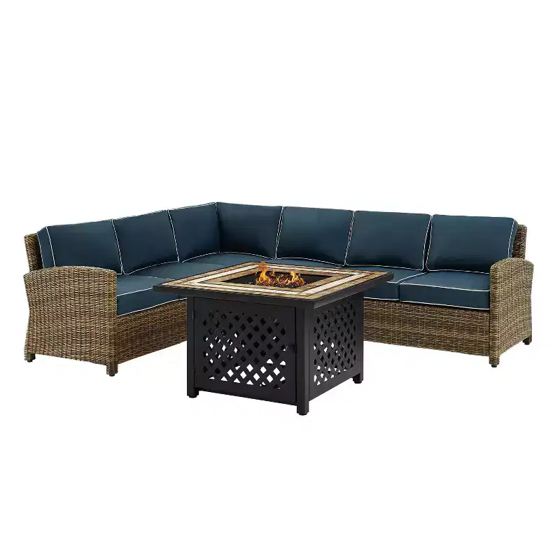 Bradenton 5pc Outdoor Wicker Sectional Set with Fire Table - Crosley