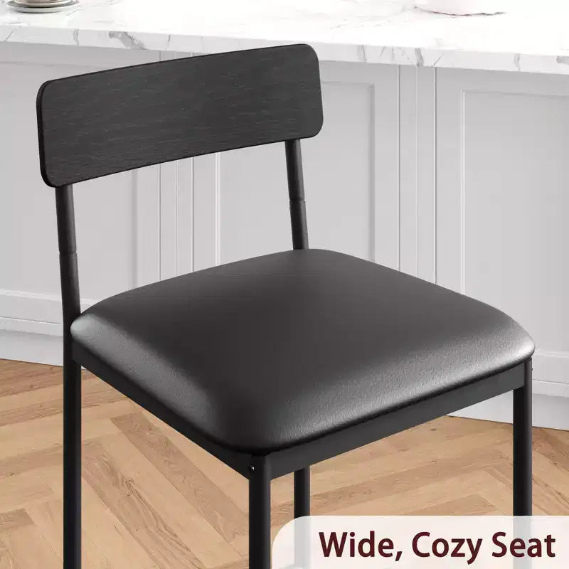 Bar Stools Set of 2, Kitchen Bar Stools with Footrest, 25.5 Inches Upholstered Bar Chairs with Back, 2 Counter Height Barstools for Counter Bar