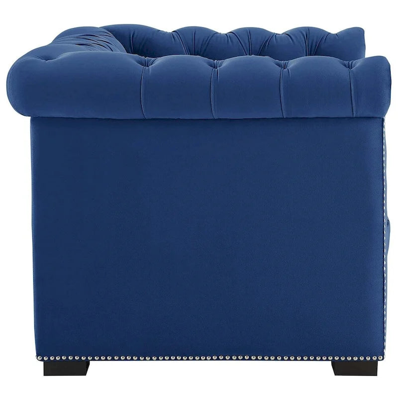Chesterfield Armchair – Midnight Blue / Aqua / Grey / Ivory, Performance Velvet, Button Tufted, Seats 1
