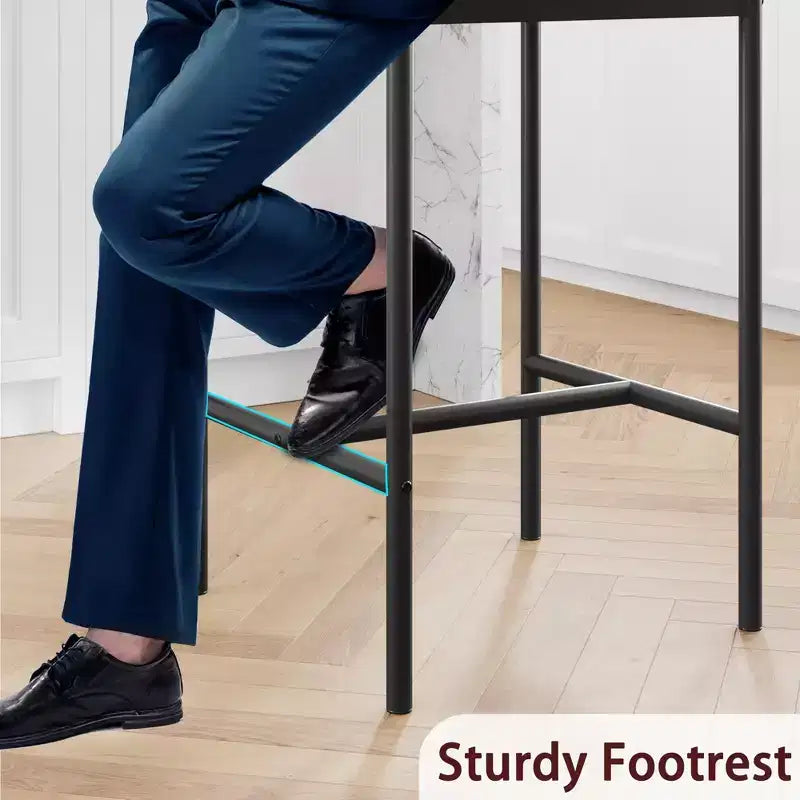 Bar Stools Set of 2, Kitchen Bar Stools with Footrest, 25.5 Inches Upholstered Bar Chairs with Back, 2 Counter Height Barstools for Counter Bar
