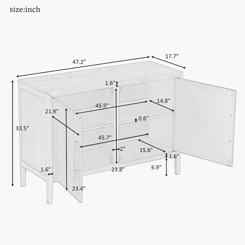 2-Door Wood Cabinet with Adjustable Shelf and Oak Legs