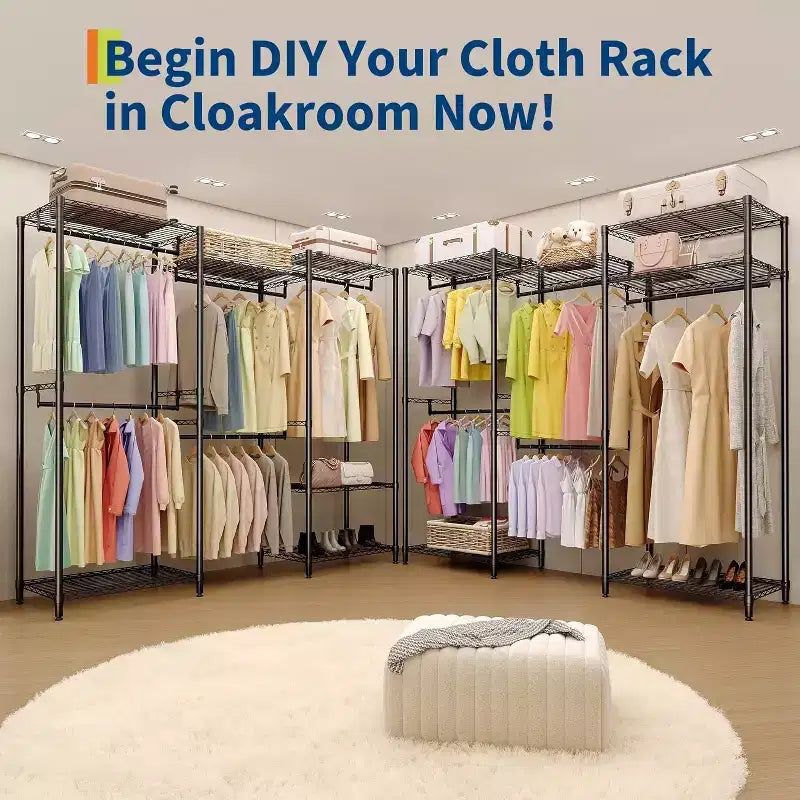 Freestanding Clothing Rack, 70.5 H Garment Rack Combo with Adjustable Shelves Storage for Bedroom Laundry Room Closet