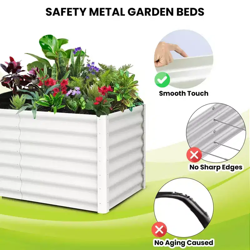 2PCS Raised Garden Bed Metal Planter Box, 6x3x2ft Beige Outdoor Elevated Garden Beds for Vegetables Herbs & Flowers