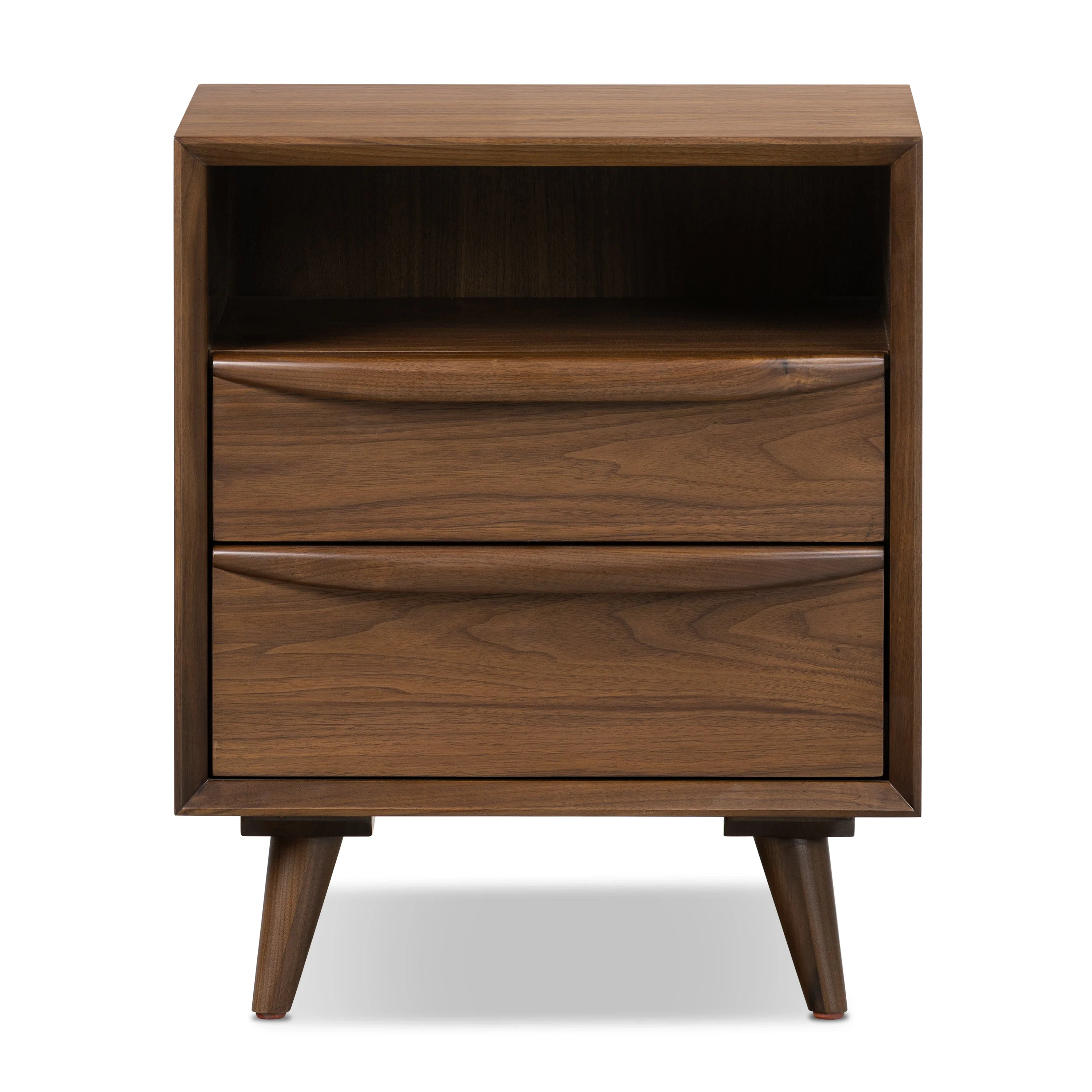 Mid-Century Modern Walnut Walnut Wood Nightstand with Solid Walnut