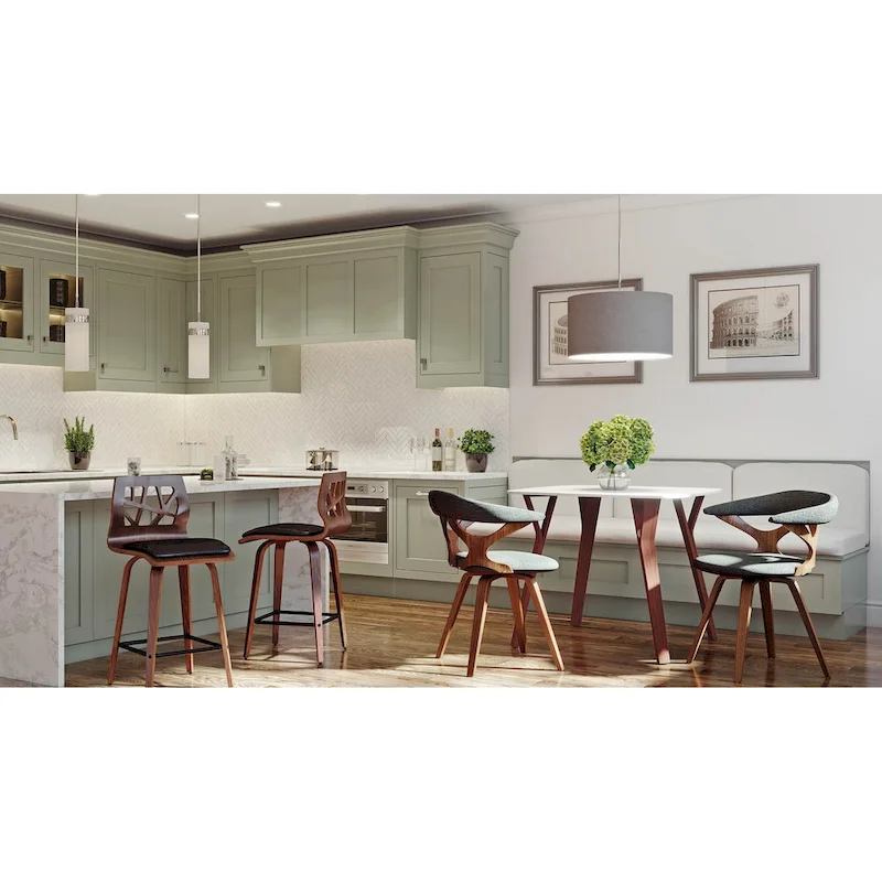 Square Marble Top Dining Table with Splayed Walnut Wood Legs