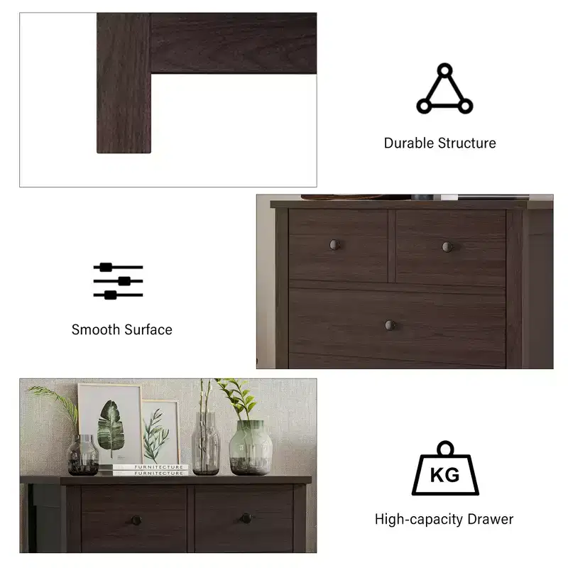 5-Drawer Fluted Dresser with Gold Metal Handles and Legs