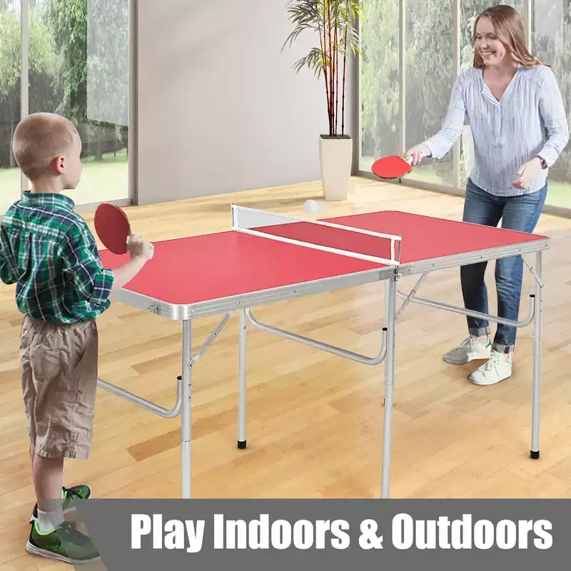 Costway 60'' Portable Table Tennis Ping Pong Folding Table with Accessories Indoor Game Red/Blue