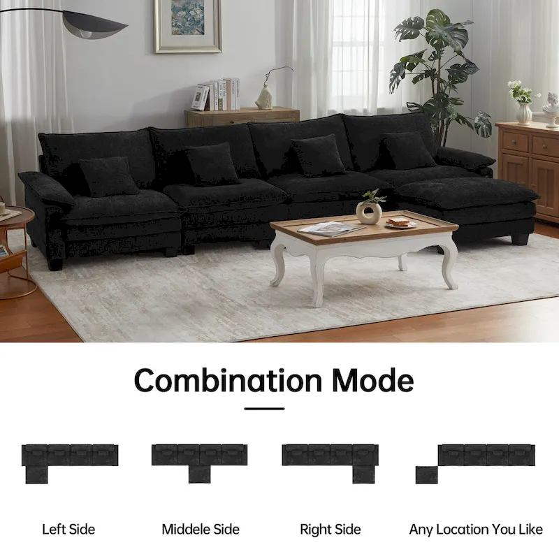 5 Seat Modular Sofa Sleeper Couch Set Convertible L Shaped Sofa Couch for Living Room