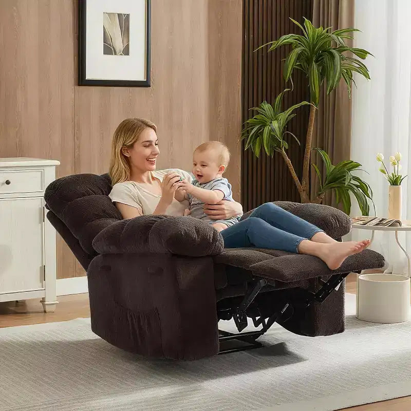 Manual recliner, ergonomic breathable fabric recliner with side pockets, single sofa, suitable for living room bedroom