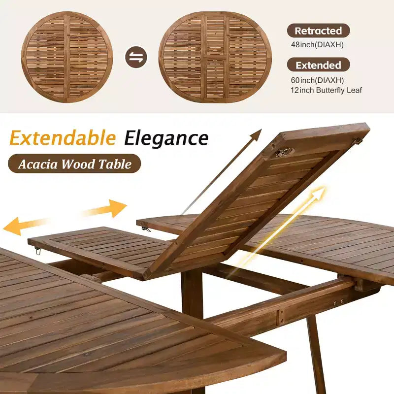 GDFStudio Eden Modern 5 Piece Patio Extendable Wooden and Iron Dining Table Set