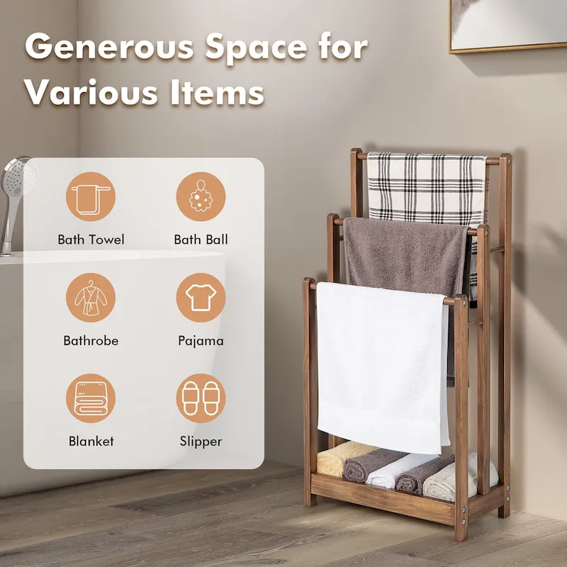 3-Bar Freestanding Towel Rack w/ Bottom Storage Shelf
