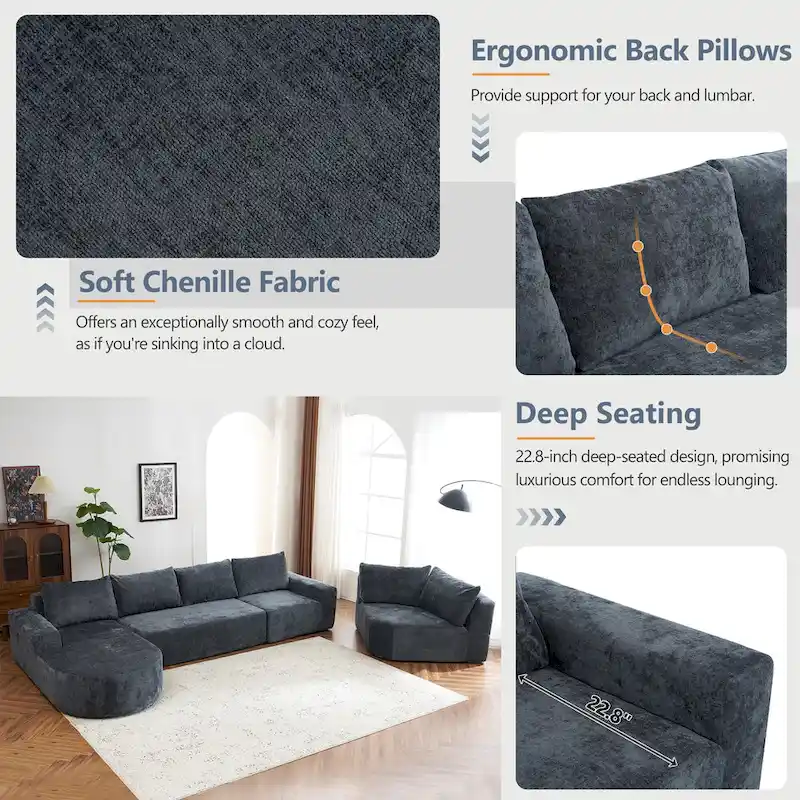 Modular Sectional Sofa Living Room Floor Couch Chaise Lounge