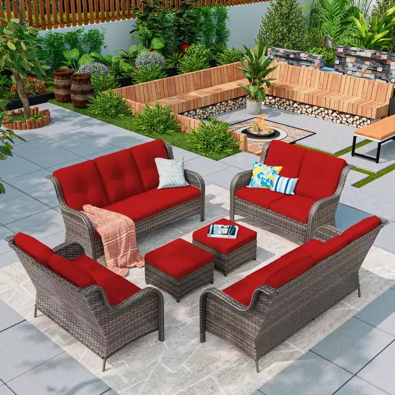 UPTIOT 6 Pieces Outdoor Wicker Sectional Sofa