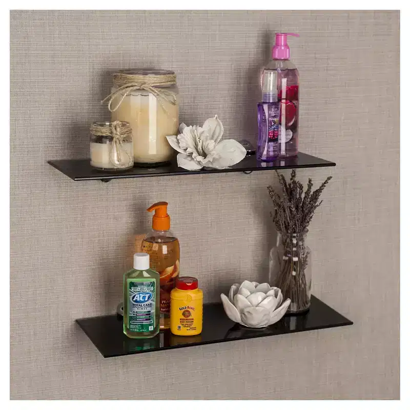 (Set of 2) 16 x 6 Floating Glass Shelves with Brackets - Danya B.