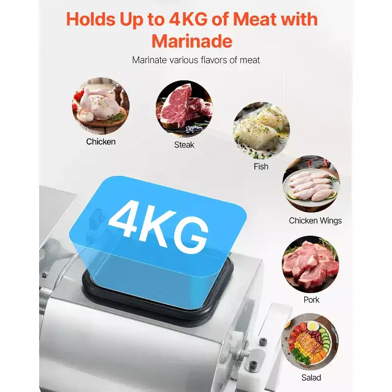 VEVOR Meat Tumbler Marinator, 10L Vacuum Tumbler Marinating Machine with Automatic Bidirectional Rotation, Silver