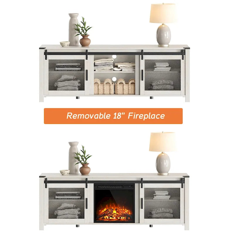 3-Sided Glass Electric Fireplace Insert – Gray & Blue Light / Black, Freestanding or Insert, 18 or 36 Inch