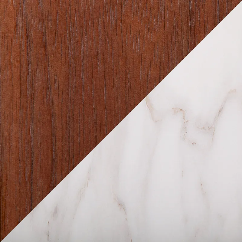 Square Marble Top Dining Table with Splayed Walnut Wood Legs