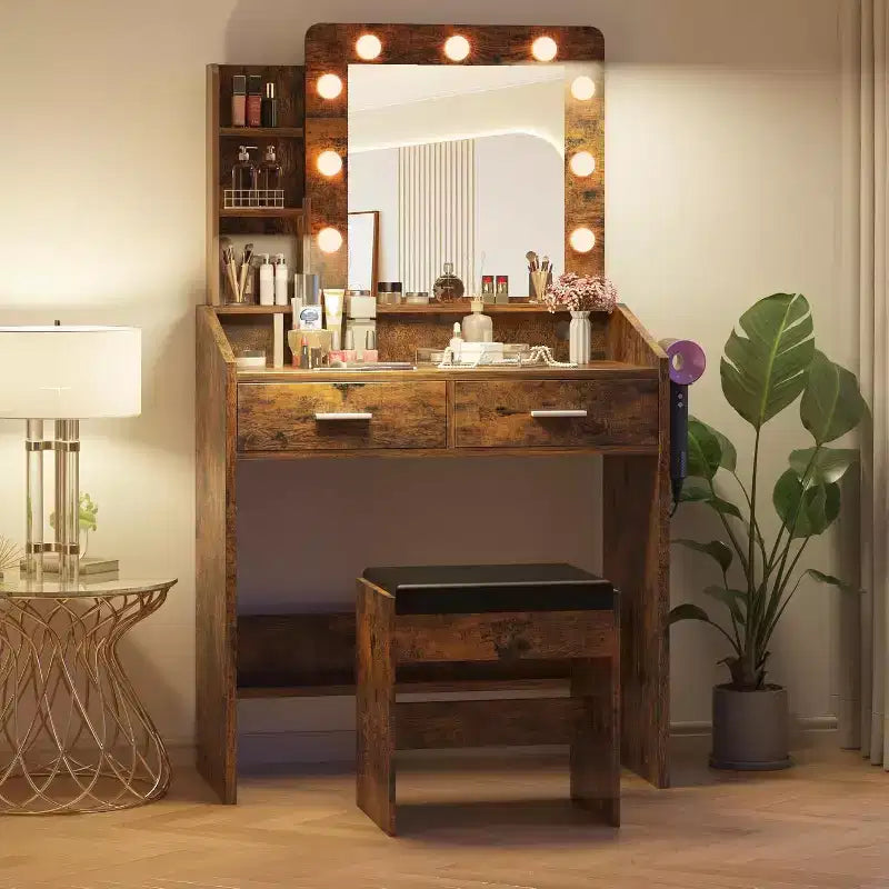 Vanity Desk with Mirror, Makeup Vanity with Cushioned Stool, 3 Lighting Modes Adjustable Brightness
