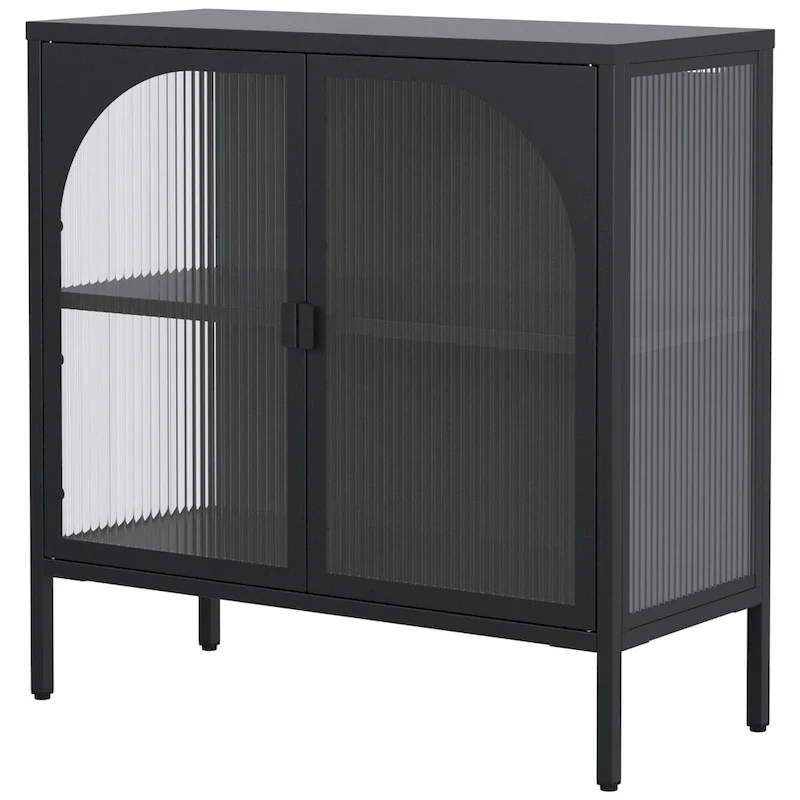 Metal Sideboard Cabinet with 2 Glass Doors and Adjustable Shelves