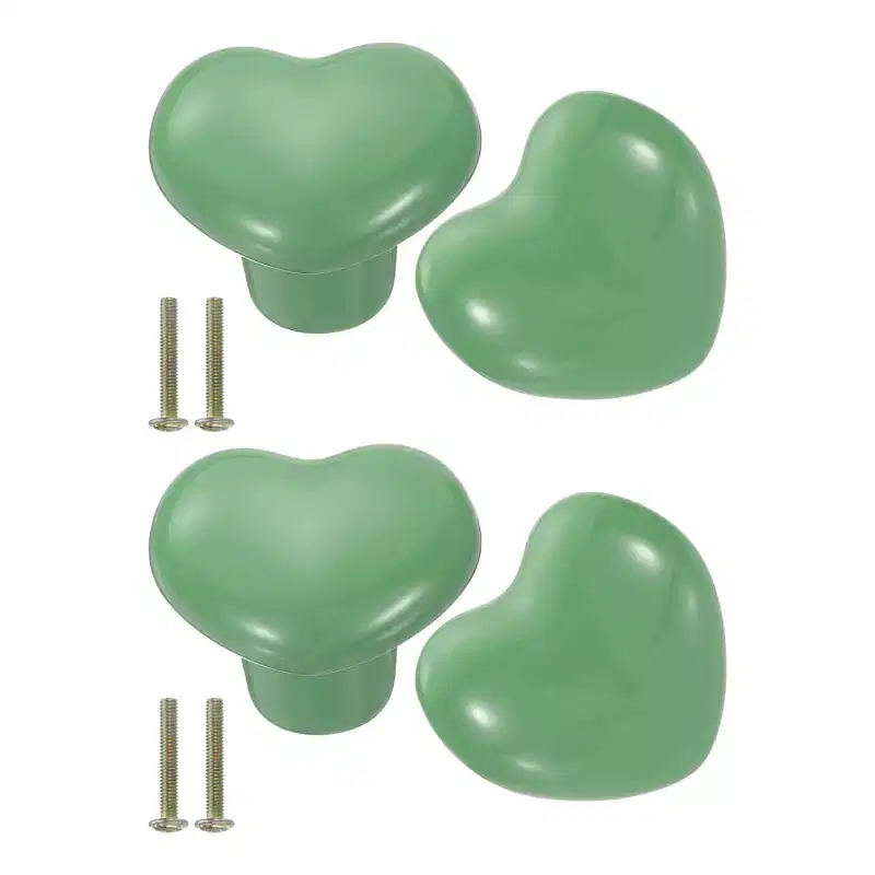 Unique Bargains Heart-Shaped Ceramic Drawer Knobs with Screw for Cupboard Wardrobe 4 Pcs