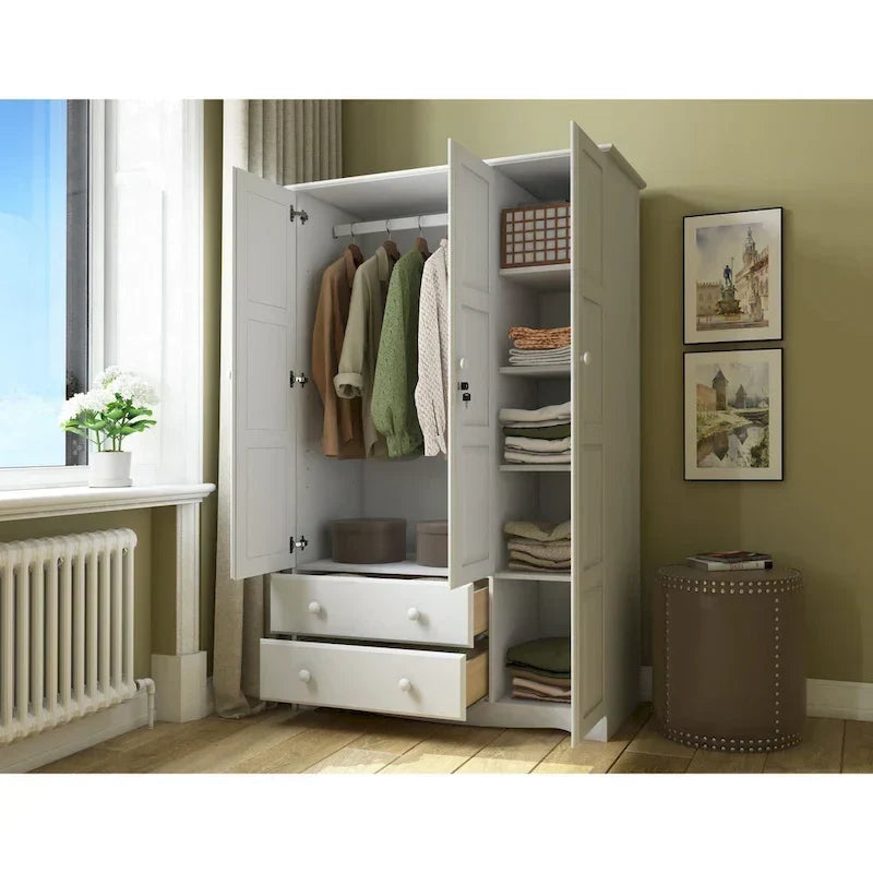 3-Door Wardrobe Armoire - White/Mocha/Java - Solid Wood