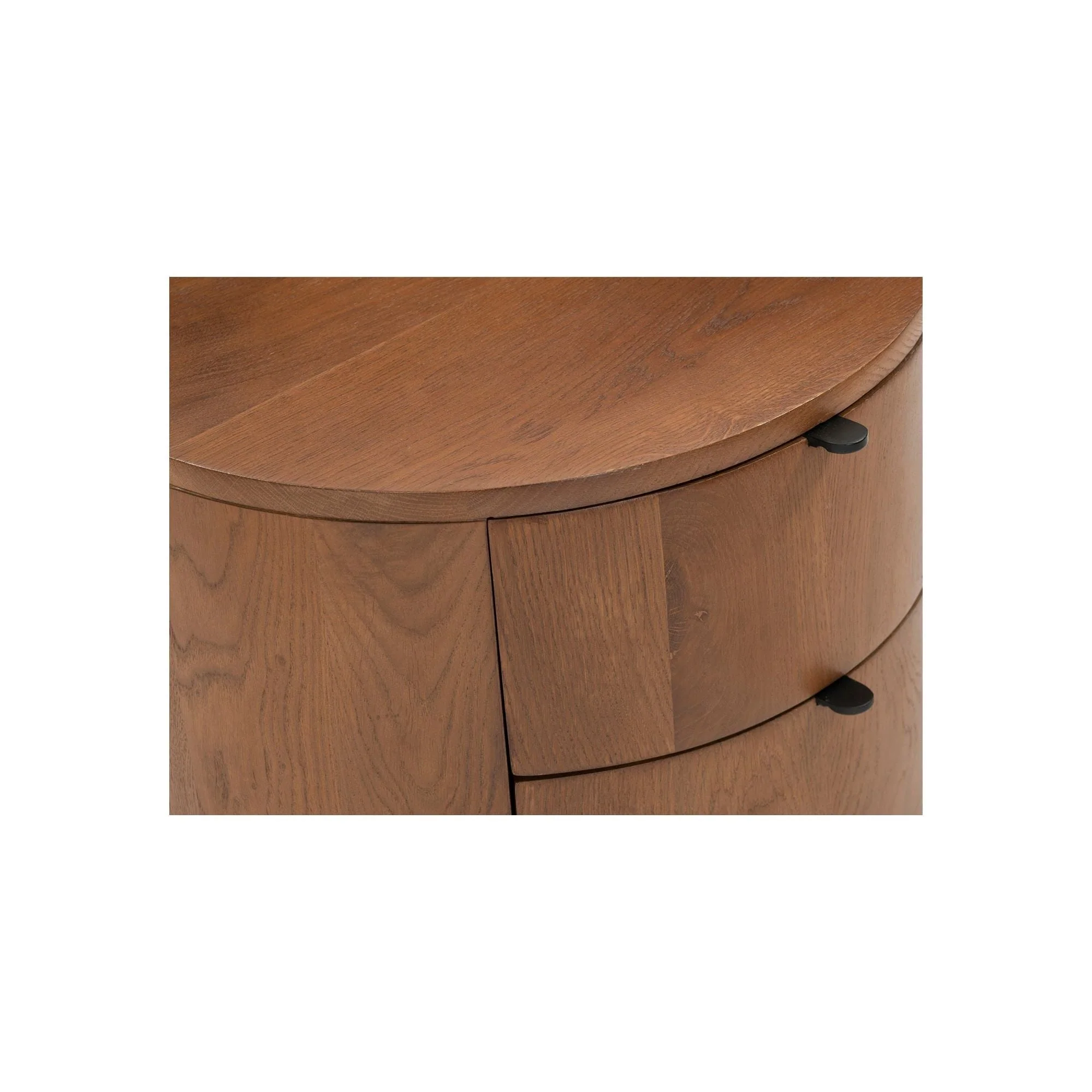 Minimalist Curved Solid Oak 2-Drawer Nightstand with Soft-Close Glides & Metal Pull for Bedroom
