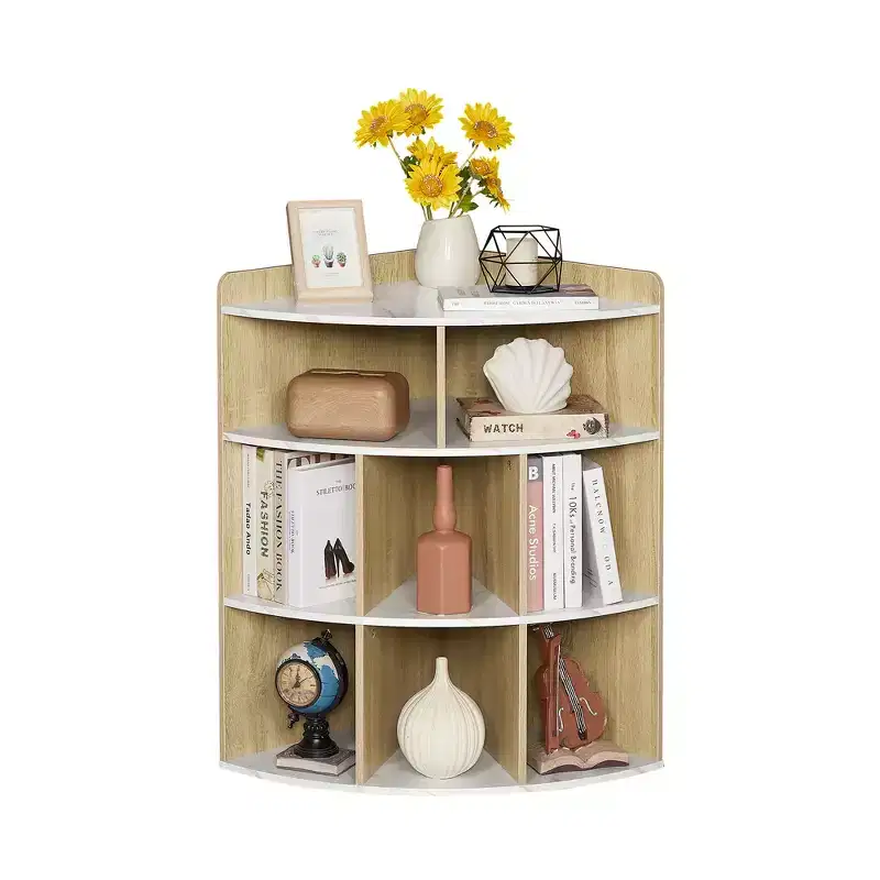 VECELO Corner Cabinet, 3-Tier Cube Storage Organizer, Triangle Bookcases with 8 Cubbies