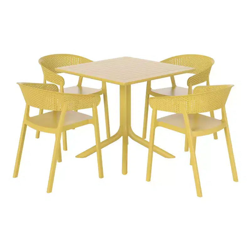 WestinTrends Playa 5-Piece Outdoor Resin Square Patio Dining Table Set with Stackable Patio Dining Chairs