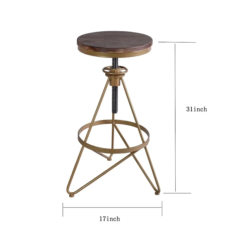Weathered Wood & Gold Adjustable Bar Stool – Single